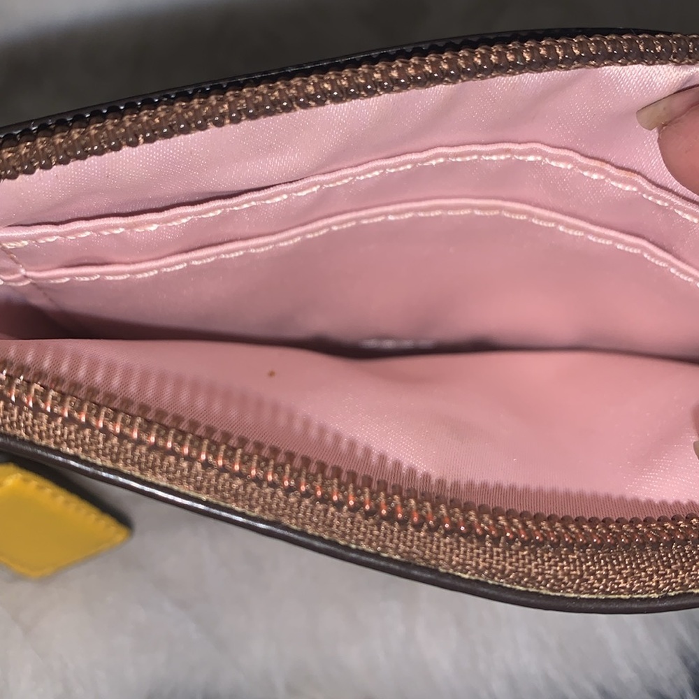 Coach Brown and Yellow Wristlet with Gold Accents FIRM! - Picture 5 of 8